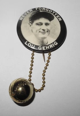 RARE 1941 Baseball Lou Gehrig New York Yankees "Never Forgotten" Memorial Pin - Image 1 of 2