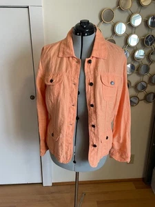 J Jill Womens Jacket M Orange 100% Linen Utility Button Front Pockets - Picture 1 of 6