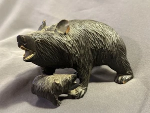 Antica Foresta Nera tedesca/svizzera legno intagliato mamma orso e cucciolo occhi di vetro - Foto 1 di 11