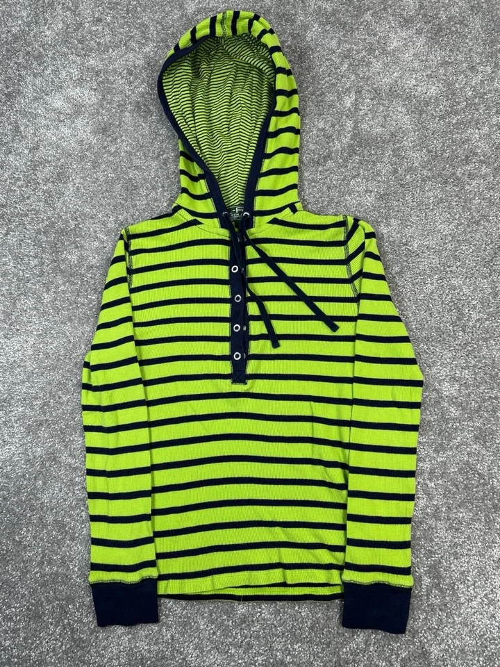 y2k L-Rl Ralph Active Lauren Hoodie Womens Xs Green Blue Cotton Henley - Image 1 of 4