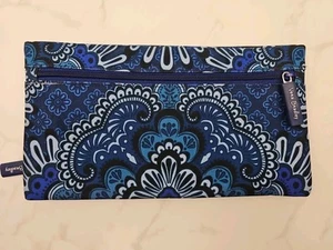 Vera Bradley Blue Tapestry Cosmetic Pencil Brush Two-Sided Pouch - Picture 1 of 13