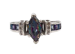 Vintage 925 Sterling Silver Marquise Mystic Topaz CZ Ring Size 6 - Picture 1 of 16