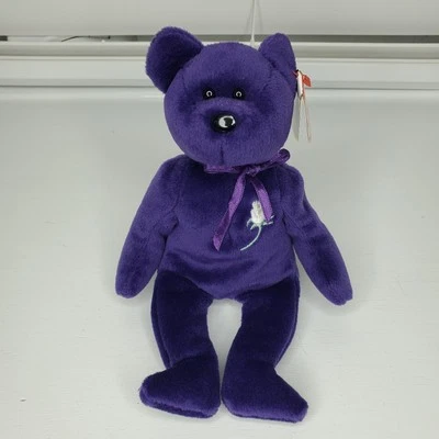 戴安娜王妃豆豆娃熊 TY 1997 复古罕见紫色 — 第 1/4 张图片