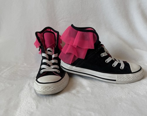 Converse Chuck Taylor All Star Ragazze Nero Rosa Ruffle Hi Tops Taglia US 13