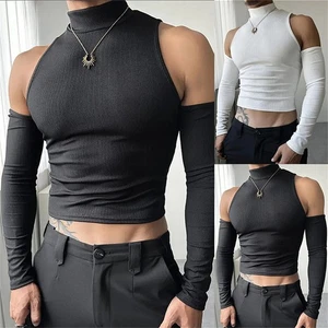 Sexy Camiseta Prendas para el torso Cortas Para Hombres Hombro Frío Informal Pullover Ajustado Manga Larga - Imagen 1 de 8