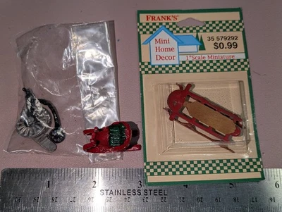 老式娃娃屋微型金属独轮车雪橇套装 #7 — 第 1/4 张图片