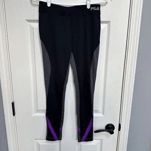 Fila Sport Girls Live in Motion Active Gym Yoga Leggings Black Gray Purple L - Picture 1 of 7