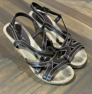 Mudd Wedges 90s Sandals Black & Brown Casual Open Toe Strappy Womens Y2K 7 - Picture 1 of 11