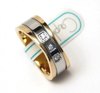 Кольцо из гипоаллергенной хирургической стали с имитацией бриллианта золото PVD 2 тона размер 6 - Изображение 1 из 3