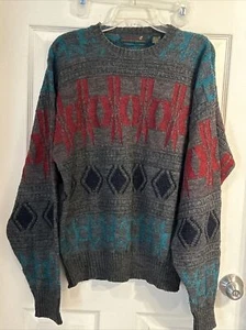 Jagdhorn Pullover bunt geometrisch Vintage 90er Größe M - Bild 1 von 6