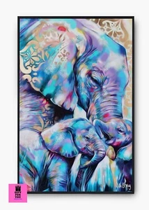 Wall Art Home Décor Digital Print Colorful Elephant Abstract Wall Picture Framed - Picture 1 of 7