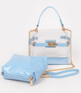 Bolso de Mano Transparente Convertible Cuero Vegano Lt Azul Textura Cocodrilo Bolso de Bolso - Imagen 1 de 6