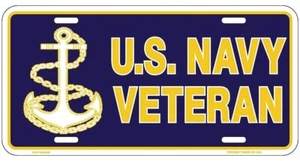 Navy Veteran Embossed Metal License Plate Blue - Picture 1 of 1