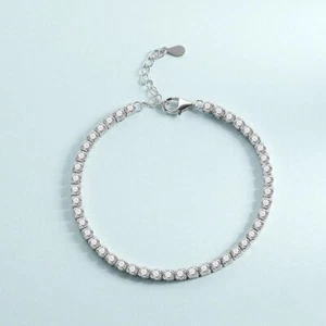 Full  VVS1 Round Moissanite Tennis Bracelet Chain 18K White Gold PLated Hip Hop - Picture 1 of 10