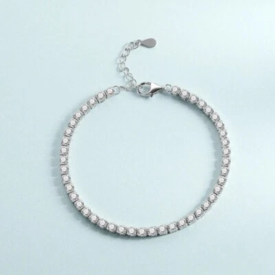 Full  VVS1 Round Moissanite Tennis Bracelet Chain 18K White Gold PLated Hip Hop - Image 1 of 4