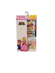Super Mario Girl's 7 pk Character Underwear Princess Lugi Size 8 100% Cotton - Picture 1 of 6