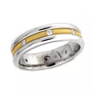 14K YELLOW , WHITE AND DIAMOND WEDDING BAND MADE IN U.S.A. 8 DIAMONDS SECURE SET - Picture 1 of 6