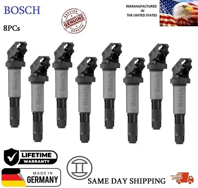 GENUINE BOSCH x8 Ignition Coils For 2001-2010 BMW I4 I6 V8 V12 #0 221 504 100 - Image 1 of 3