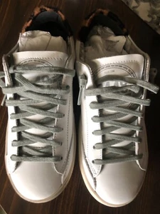 New in Box P448 Womens Lace Up LowTop Sneakers White With Cheetah Print Size 35 - Picture 1 of 11