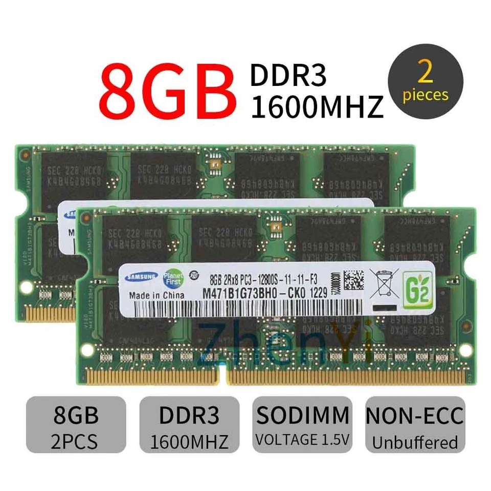Samsung 16GB 2x 8GB DDR3 1600MHz PC3-12800S CL11 204Pin SODIMM Laptop Memory RAM - Image 1 of 4