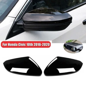 2Pcs Glossy Black Side Rearview Mirror Cap Cover For HONDA CIVIC 10th 2016-2020 - Picture 1 of 10