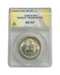 1946 D Booker T Washington SILVER 50c Half Dollar ANACS MS65 65 UNC MS Denver - Picture 1 of 2