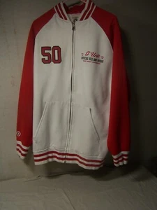 Vintage G-Unit 50 schwere bestickte Jacke mit durchgehendem Reißverschluss rot weiß Large - Bild 1 von 6