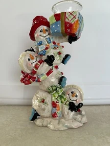 Home Interiors - 3 Stacked Snowmen Votive Candle Holder - with Original Box - Picture 1 of 18