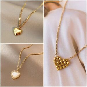 Fashion 18k Gold Love Heart Clavicle Necklace Pendant Women Wedding Jewelry Gift