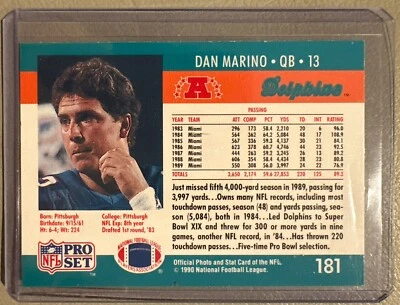 1990 Pro Set DAN MARINO BUCK BUCHANAN Error Card! - Image 1 of 2