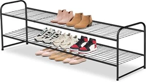 Long 2 Tier Shoe Rack for Closet Metal Wide Stackable Shoe Storage Organizer for - Picture 1 of 3