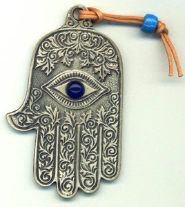 4" 10 cm Wall Hanging Pewter Plated Hamsa With An Evil Eye - Picture 1 of 3