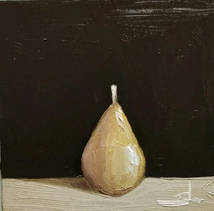 PEAR OIL PAINTING VIVEK MANDALIA IMPRESSIONISM 8X8 COLLECTIBLE ORIGINAL SIGNED - Picture 1 of 6