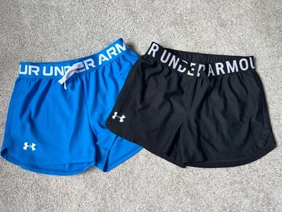 Under Armor Girls Shorts Size YMD  Lot Of 2 Blue/Black Logo Drawstring Summer - Image 1 of 4