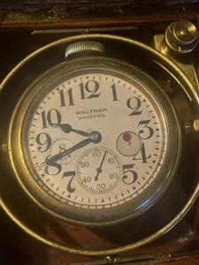Waltham 8 Day Nautical Clock With Box And Gimbals. Runs. Up/Down Indicator. NRes - Picture 1 of 8