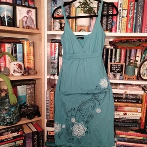 Cleo-Kleid Prana geblümt blau/türkis mit schmalen Trägern Größe L - Bild 1 von 5