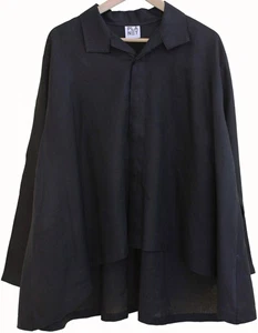 PLANET By Lauren G BLACK Handkerchief Linen A-LINE HIGH-LOW Shirt Top O/S - Picture 1 of 7