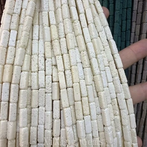 Cuentas de roca volcánica de lava natural tubular cuboide caqui 4x13 mm para hacer joyas - Imagen 1 de 6