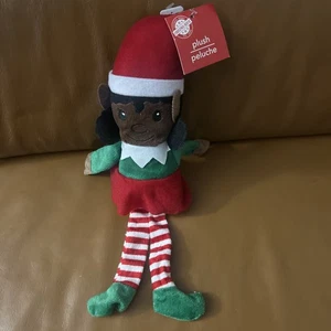 Weihnachtshaus afroamerikanisches Plüschmädchen Elfe 14 Zoll großes Regal ~ Neu mit Etikett - Bild 1 von 3