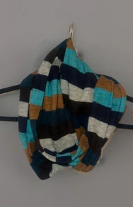 Infinity Scarf Accessory Women Stylish Aqua Tan Navy Grey Dark Teal Stripes - Picture 1 of 5