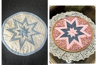 Vintage Handmade Folded Quilted Star Hoop Retro Wall 1983 patchwork & pot holder - Image 1 of 4