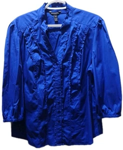 George Bluse Damen Gr. XL (16-18) blau V-Ausschnitt Knopfleiste Rüschenbesatz Büro - Bild 1 von 7