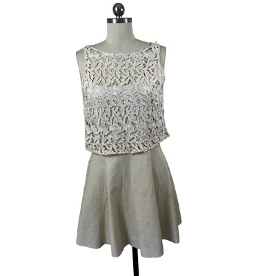 Alice + Olivia Dress Womens 8 Ivory Crochet Leather Skirt Knee Length Designer - Image 1 of 4