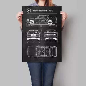Póster de coche Mercedes Benz 190 E patente retro plano impresión artística - Imagen 1 de 5