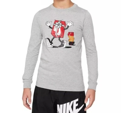 Nike Sportswear Big Kids' Long-Sleeve T-Shirt in Grey L Christmas / Holiday - Image 1 of 2