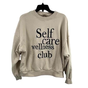 Self Care Wellness Club Womens Oversized H&M Sweatshirt Large Beige Embroidered - Picture 1 of 4