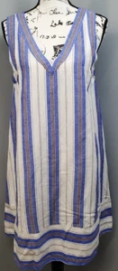 LOFT Shift Dress Womens Medium Multi Striped Coastal Beachy Sleeveless V Neck - Picture 1 of 5