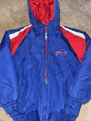 Vintage 90’s Buffalo Bills Puff Jacket Men’s Hooded Medium Full Zip Logo 7 - Image 1 of 4