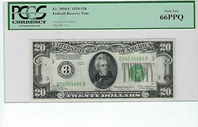 FR. 2050-C $20 1928 Federal Reserve Note Philadelphia C-A Block Gem PCGS 66 PPQ - Image 1 of 2