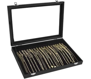 Necklace Organizer Box with Clear Lid Velvet Tray for Jewelry Storage Display - Picture 1 of 1